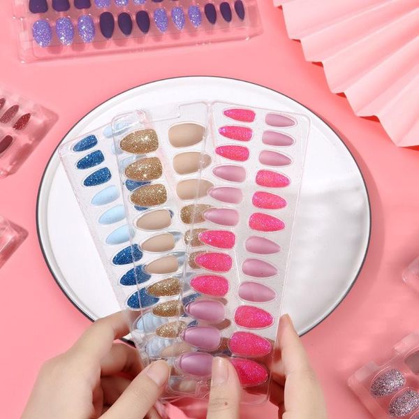 

false nails with glue long contrast color matte fake tips press on, Red;gold