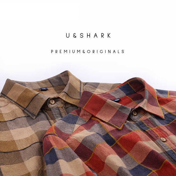 

u&shark red plaid shirt casual men blouse long sleeve 100% cotton mens checkered shirt retro style clothing social shirt male 210603, White;black