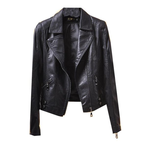 

women's leather & faux 2021 spring and autumn korean jacket slim motorcycle zipper short black pu