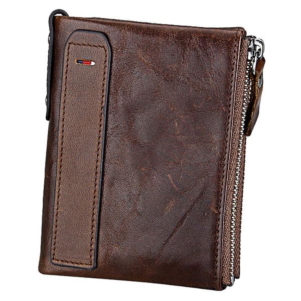 

wallets leather men short credit business card holders double zipper wallet purse, Red;black