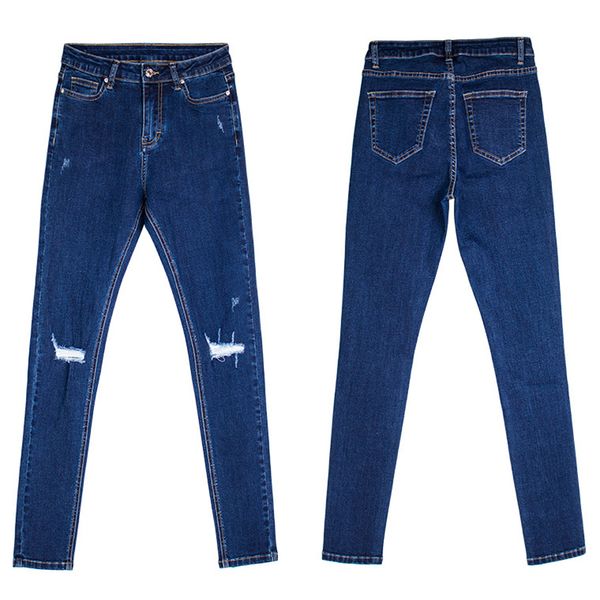 

longbida ripped jeans skinny fashion streetwear trouser for women, Blue