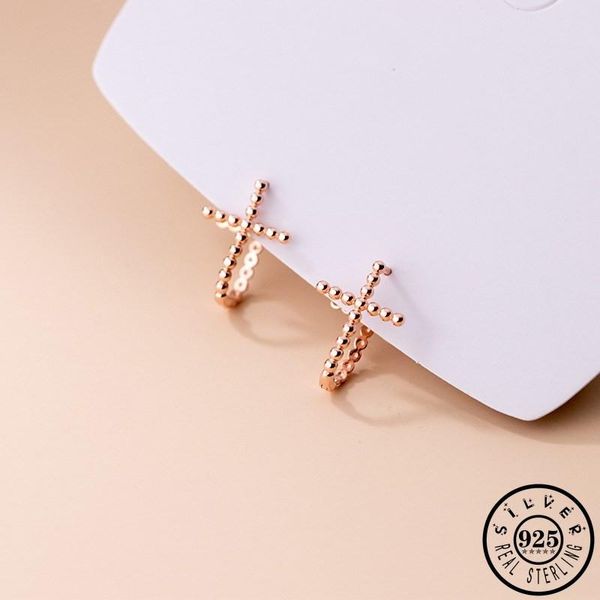 

hoop & huggie 925 sterling silver cross shape earings trendy rose gold color plated small ear rings piercing earrings jewelry for women, Golden;silver