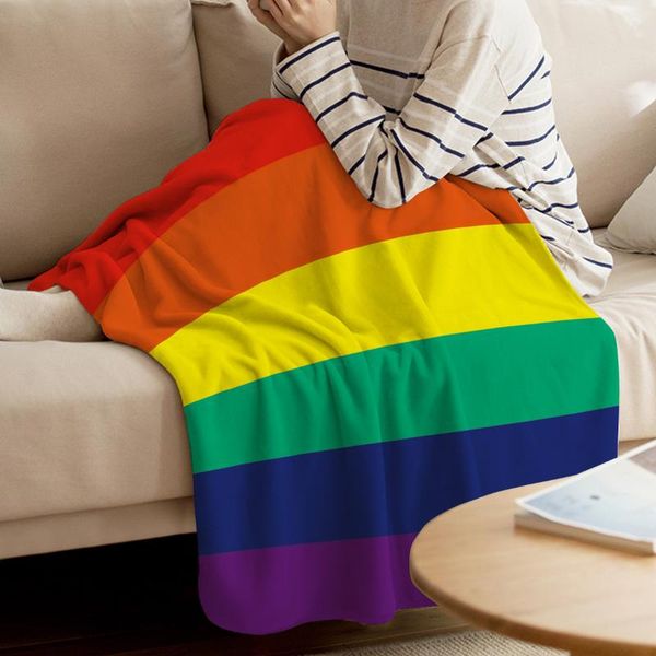 

blankets flannel colorful stripe pride rainbow blanket cushion warm throws on sofa bed home bedspread travel
