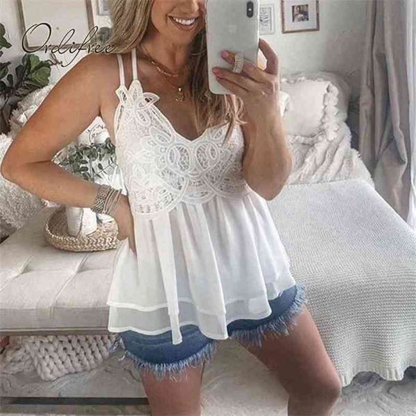 

summer women chiffon blouse shirt spaghetti strap white 210513