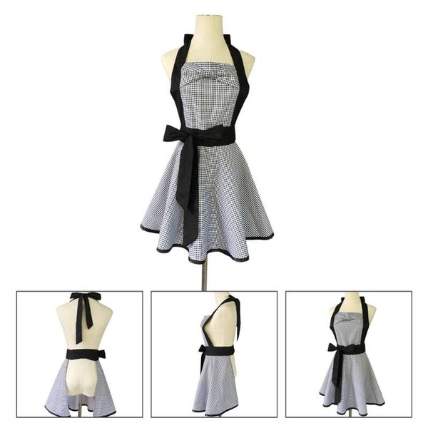 

aprons fashionable lovely pure cotton plaid bow tie work skirt kitchen cooking