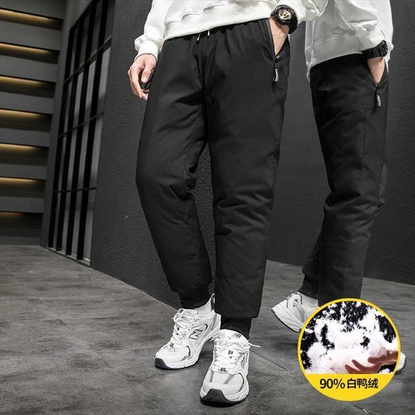 

winter down outer wear women pants warm velvet thick slim cotton trendy fashion trousers white duck men, Black