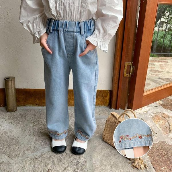 

jeans 2021 autumn arrivals girls fashion denim kids embroidered wide-leg, Blue