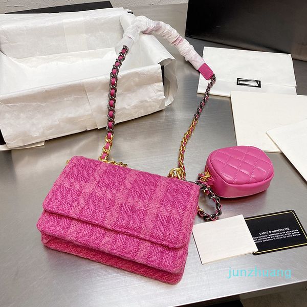 

designer- summer vintage plaid tweed fabric braided bags wallet chain with coins purses desingers womens ladies handle totes