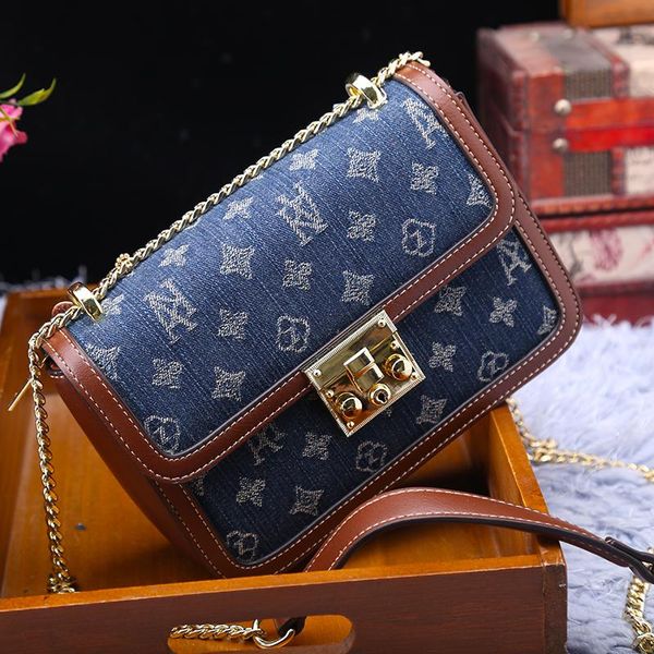 

evening bags fashion all-match chain bag denim lock shoulder messenger small square purses and handbags luxury sac