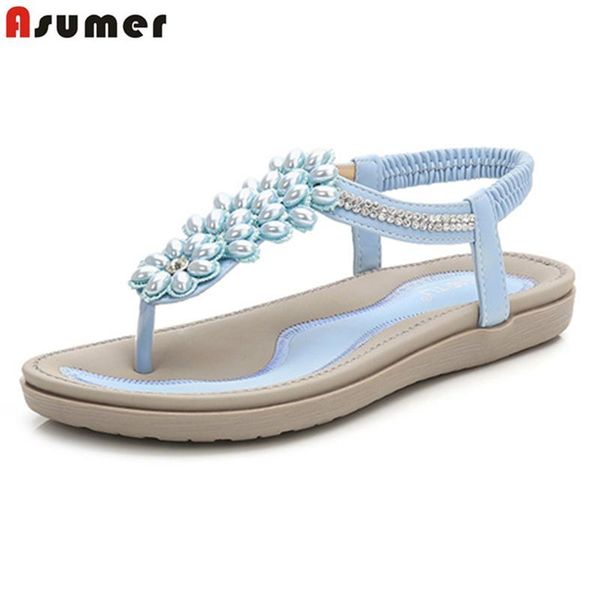 

fashion women sandals string bead casual summer ladies shoes rhinestone flat comfortable female, Black