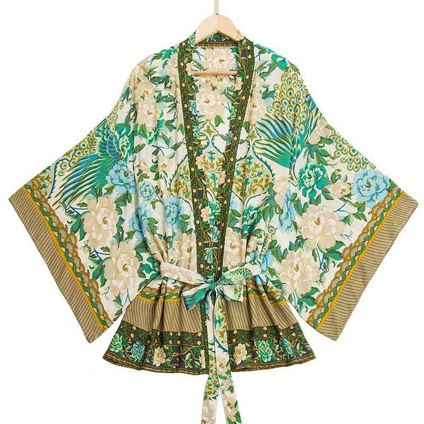 

women's swimwear rayon robes kimono bohemian sashes short cover ups bikini wear summer women plus size clothing blusas, White;black