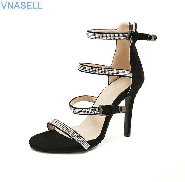 

vnasell simple fashion shiny high-heeled toe women's sandals size 32-43, Black