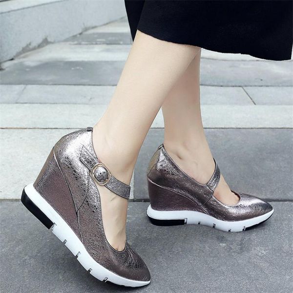 

dress shoes women genuine leather wedges high heel pumps female pointed toe fashion sneakers low platform trainers casual, Black
