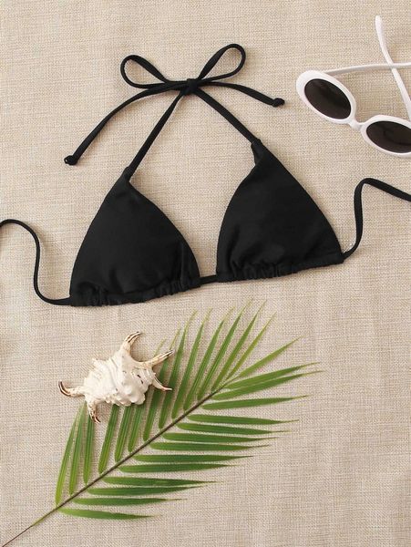 

plus ruched halter bikini 841f#, Black