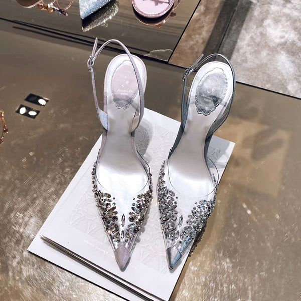 

slippers small transparent sandals 2021 summer baotou stiletto high-heeled fashion banquet dress female bride wedding s, Black