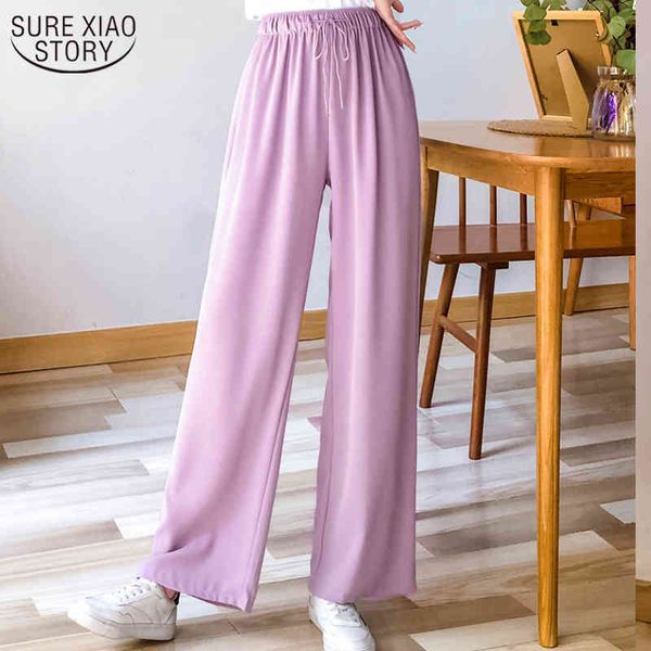 

fashion wide leg pants drape female summer thin high waist mopping straight loose solid suit 9385 210508, Black;white