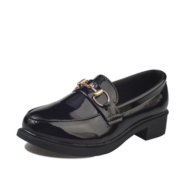

dress shoes 2 colors in 2021 spring and autumn classic style women's leather glossy metal button special 4.5cm, Black