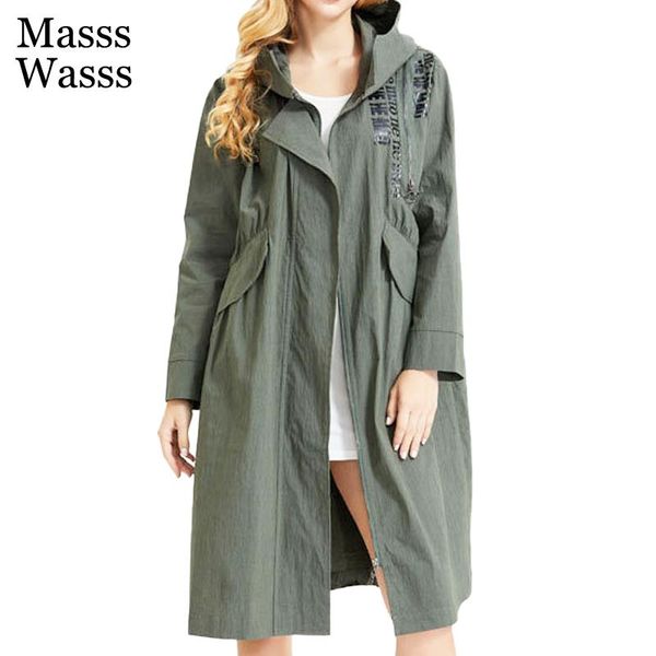 

women's trench coats masss wasss 2021 european fashion women green casual windbreakers ladies hooded printed girl loose long clothes, Tan;black