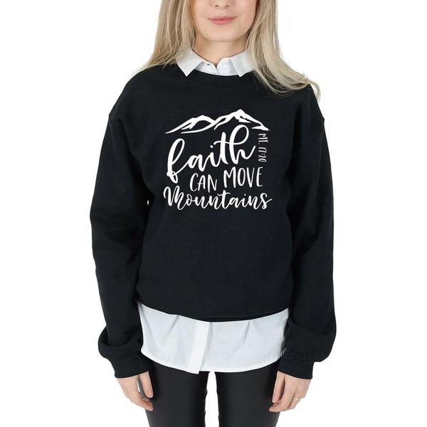 

women's hoodies & sweatshirts faith can move mountains sweatshirt graphic slogan quote funny spring autumn pure cotton pullovers christ, Black
