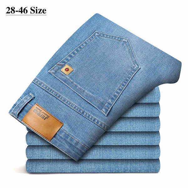 

2020 autumn winter men's light blue business jeans plus size 42 44 46 stretch denim straight-leg pants male brand trousers