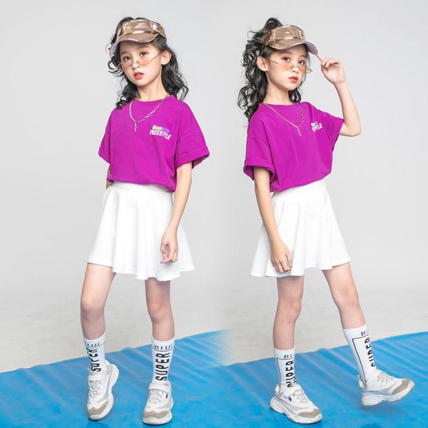 

kids boys girls streetwear hip hop loose short sleeve t-shirt summer clothing children print t shirt stage t-shirts boy sets, White