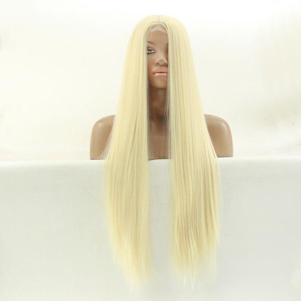 

synthetic wigs mhazel bleached blonde wig long silky straight hair heat resistant fiber middle part #613 for women, Black