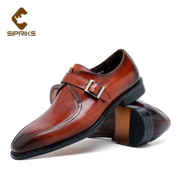 

sipriks single monk strap shoes genuine leather mens red brown dress wedding chaussure honne costume decent rubber, Black