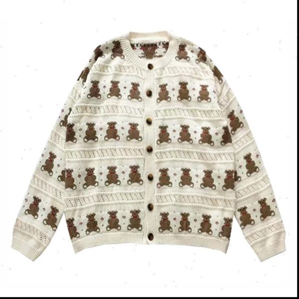 

short thin knitted womens sweaters o neck crew cardigan button polka beige bear cartoon outwear autumn m0144, White;black