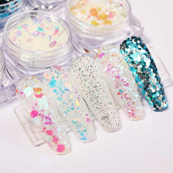 

box/set pink blue cute colorful nail glitters holographics shining powder flake mix size art sequins diy decoration1, Silver;gold