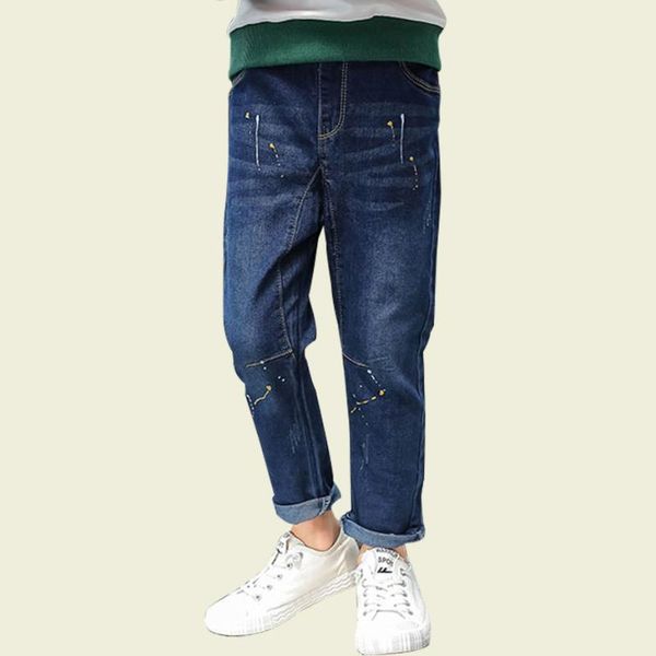 

jeans boys graffiti kids boy elastic waist children's for spring clothes 6 8 10 12 14 year, Blue