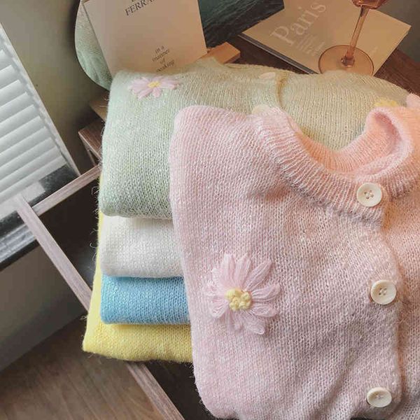 

women's sweaters autumn sweet flower thin female cardigan sweater leaked short knit 6bip, White;black