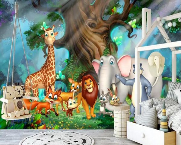 

wallpapers custom papier peint animaux, cartoon forest animal world mural for children's room bedroom living wall decoration wallpaper