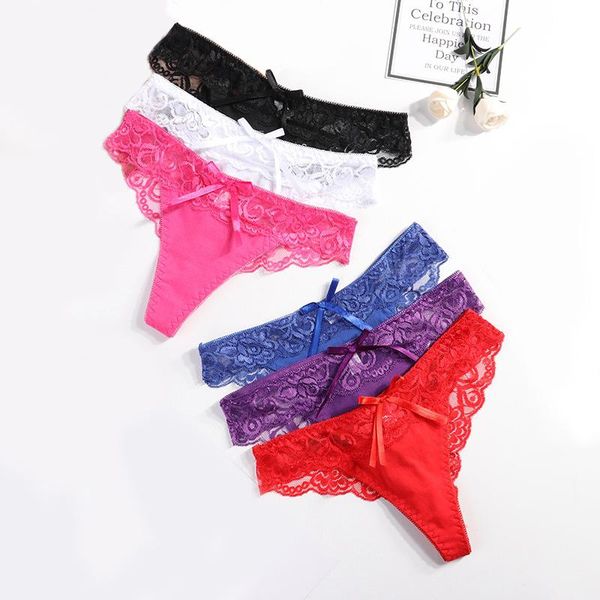

women's panties 1pcs women t-back 2021 thongs fashion floral lace g strings female soft comfortable lingerie underwear, Black;pink