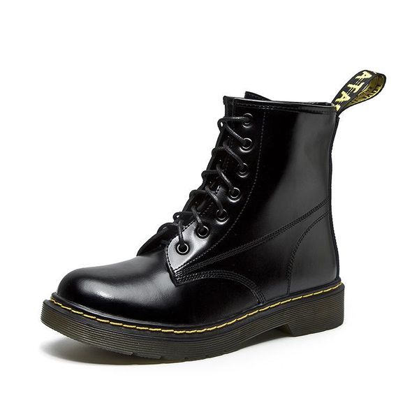 

boots size 35-46 flat platform women shoes autumn winter fur fashion round toe lace-up leather ladies botas mujer, Black