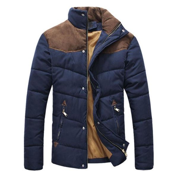 

men's down & clothing men warm causal parkas cotton banded collar winter jacket male padded overcoat outerwear 0fr5, Black