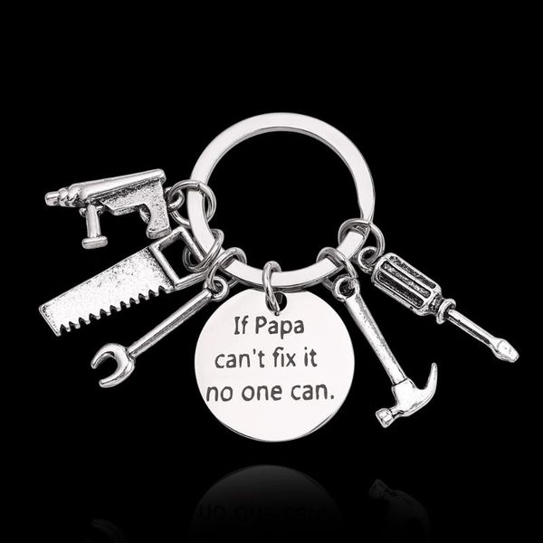 

keychains daily tools customized 'if papa can't fix it no one can' personalized key rings for men father's day birthday, Silver
