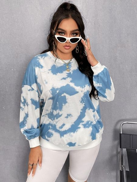 

plus tie dye drop shoulder pullover g99b#, Black