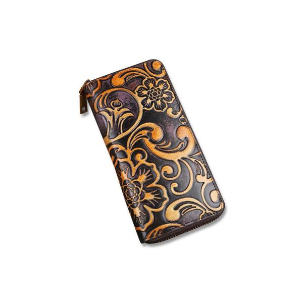 

clutch bag fashion embossed long wallet women's head leather vintage zipper wallets, Red;black