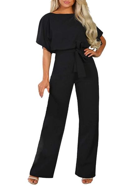 

women's two piece pants happy sailed women casual loose short sleeve belted wide leg pant romper jumpsuits s-xl, White