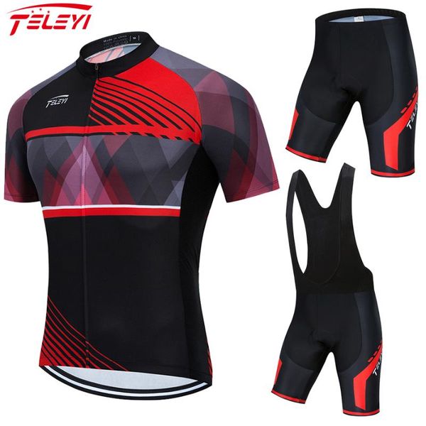

racing sets 2021 teleyi team cycling jersey set summer men clothing bicycle clothes breathable mountain bike suit, Black;blue