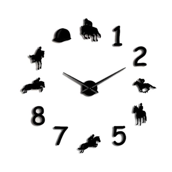 

wall clocks horse riding 3d watch clock living room quartz acrylic mirror effect home decoration stickers