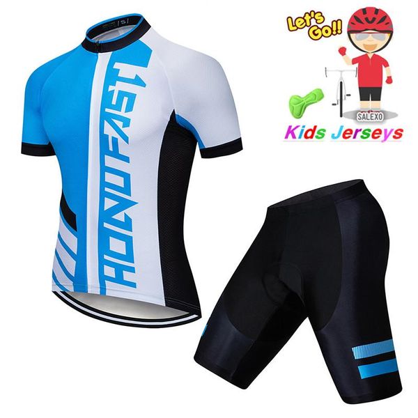 

racing sets 2021 summer children breathable bike clothing boys bicycle wear team quick dry kids short sleeve cycling jersey set, Black;blue