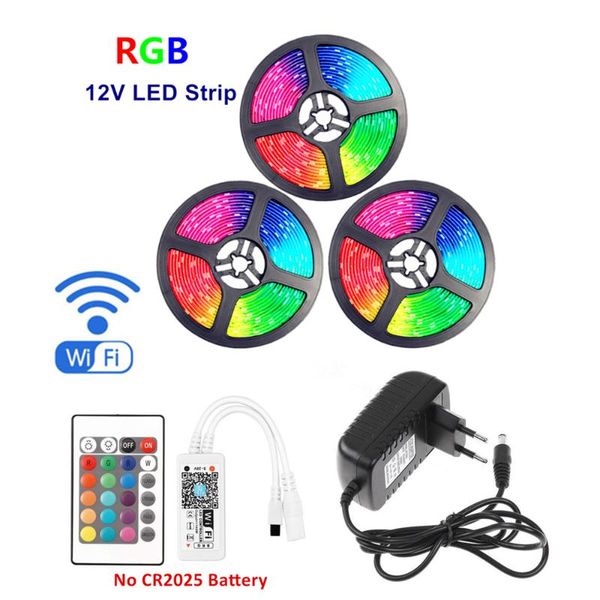 

strips rgb led strip light kit wifi 24key remote controller flexiable rope 5m 15m 30leds/m alexa smart phone google home