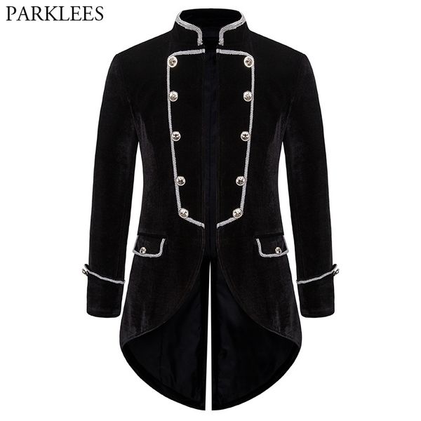 Negro medieval gótico cauda de veludo homens steampunk casaco casaco homens pirata renascentance formal victorian tuxedo casacos masculino 2xl 210522