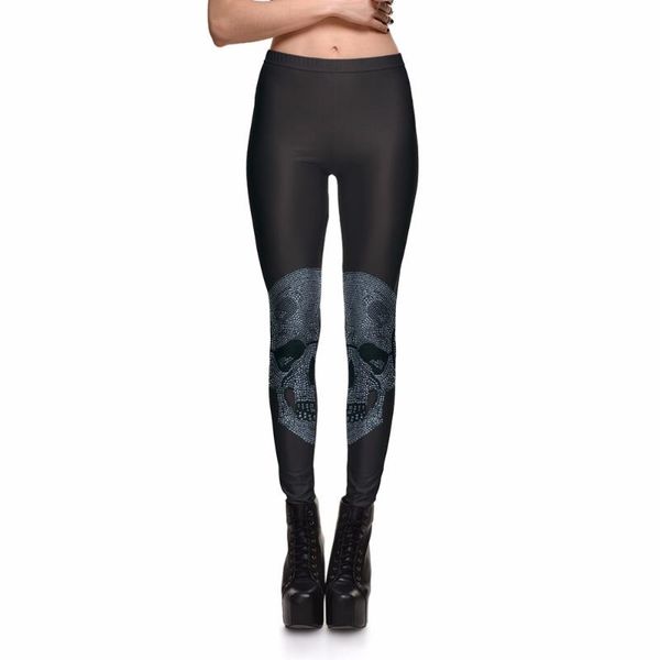 

women's leggings wholesale symmetrical skull prints suitable for european women pants stretch, Black