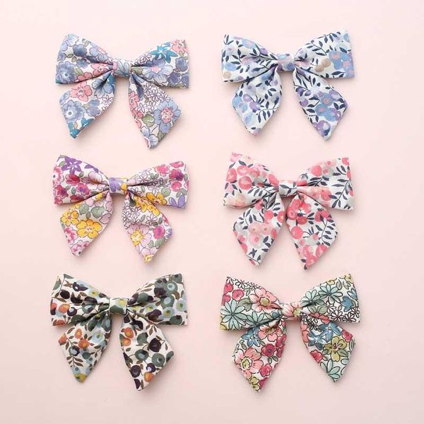 

floral bow children hairpin kids headdress printed side bangs clip children's princess hair accessories hairclips, Slivery;white