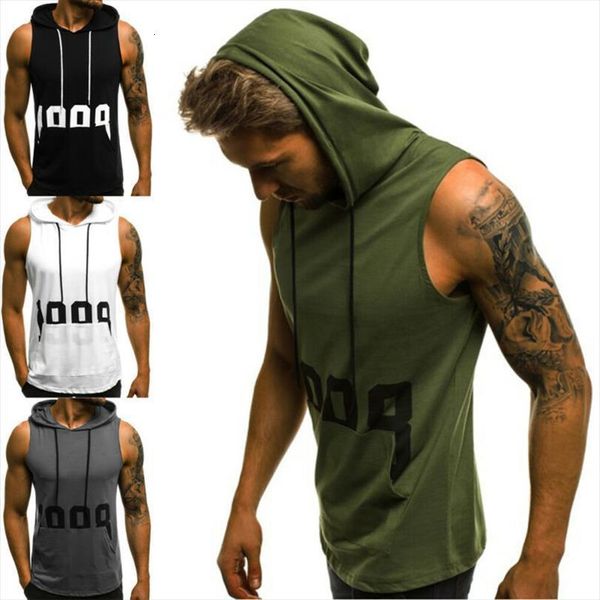 

man hoodies tank bodybuilding gym workout sleeveless vest muscle hooded masculina white black male modis tee top