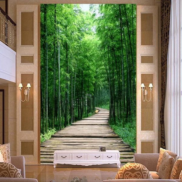 

wallpapers custom 3d po wallpaper green bamboo forest small road living room entrance corridor decoration wall painting mural paper