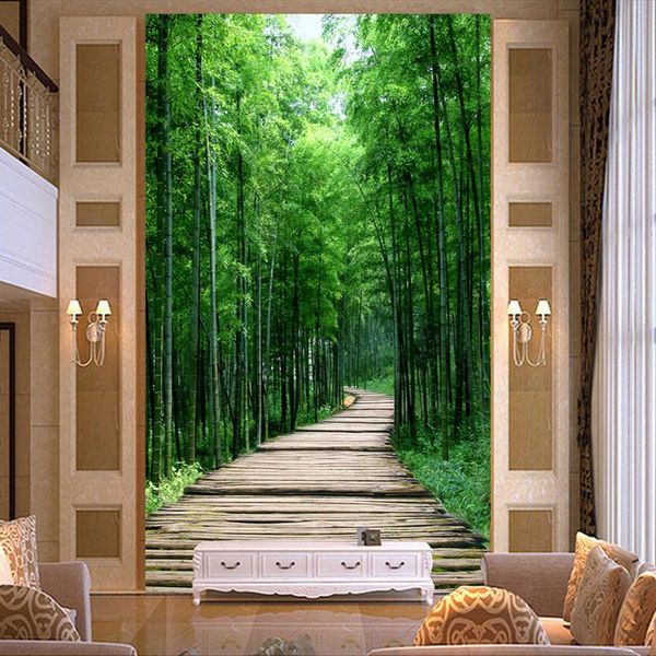 Wallpapers personalizado 3D PO papel de parede verde floresta de bambu pequena estrada sala de estar entrada corredor decoração parede pintura mural papel