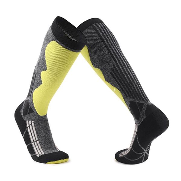 

sports socks men women snowboarding ski thick cold weather winter elastic mountaineering warm thermal knee high sweat wicking, Black